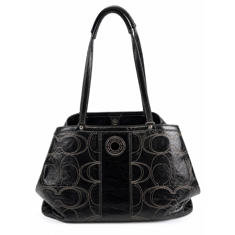 Coach Vintage Y2K Black Patent Leather Signature C Kisslock Shoulder Bag Purse